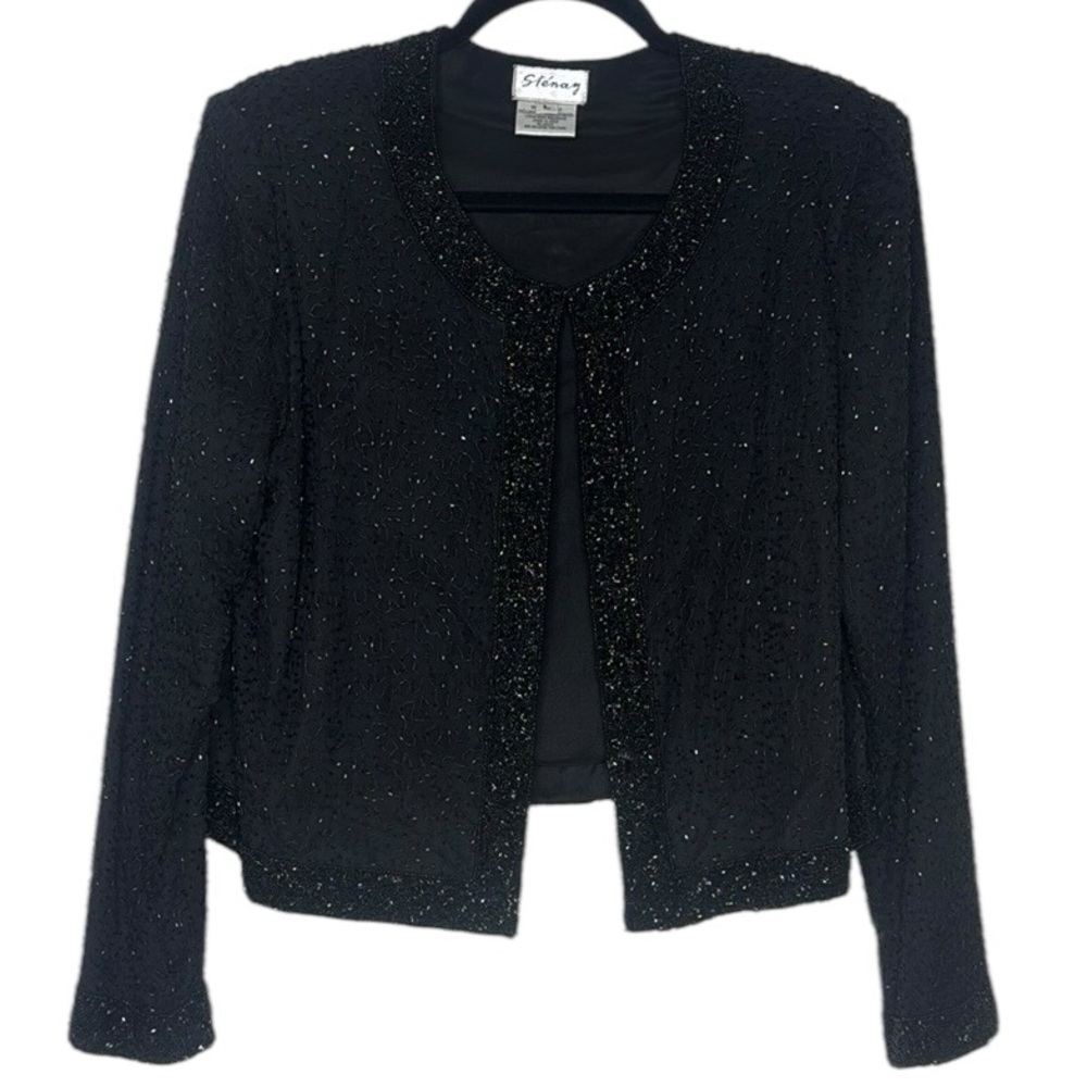 Sténay Silk Beaded Black Over Bolero Evening Formal Cocktail Old Money Classic L